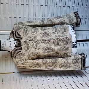 Tory Burch beige 100% linen floral print brown embellish beads blazer si…